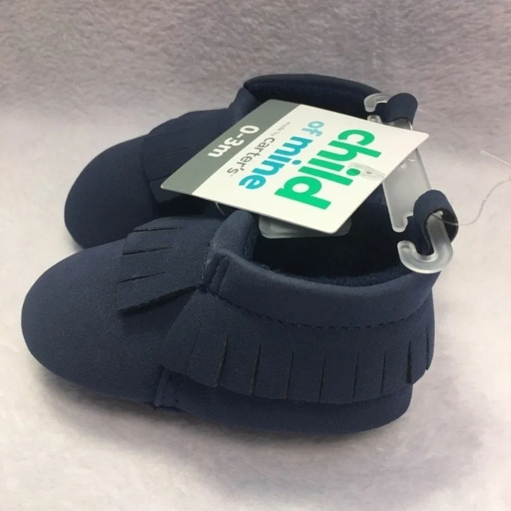 Child of Mine Moccasins Baby 0-3M Navy Blue NWT Fringe Soft Sole Crib Shoes